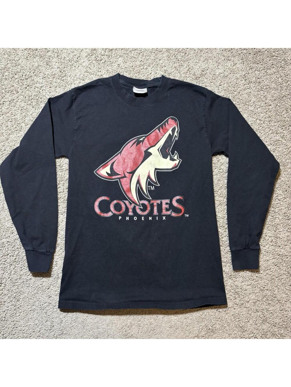 Vintage NHL Phoenix Coyotes Graphic Logo Black Long Sleeve T-Shirt Mens S